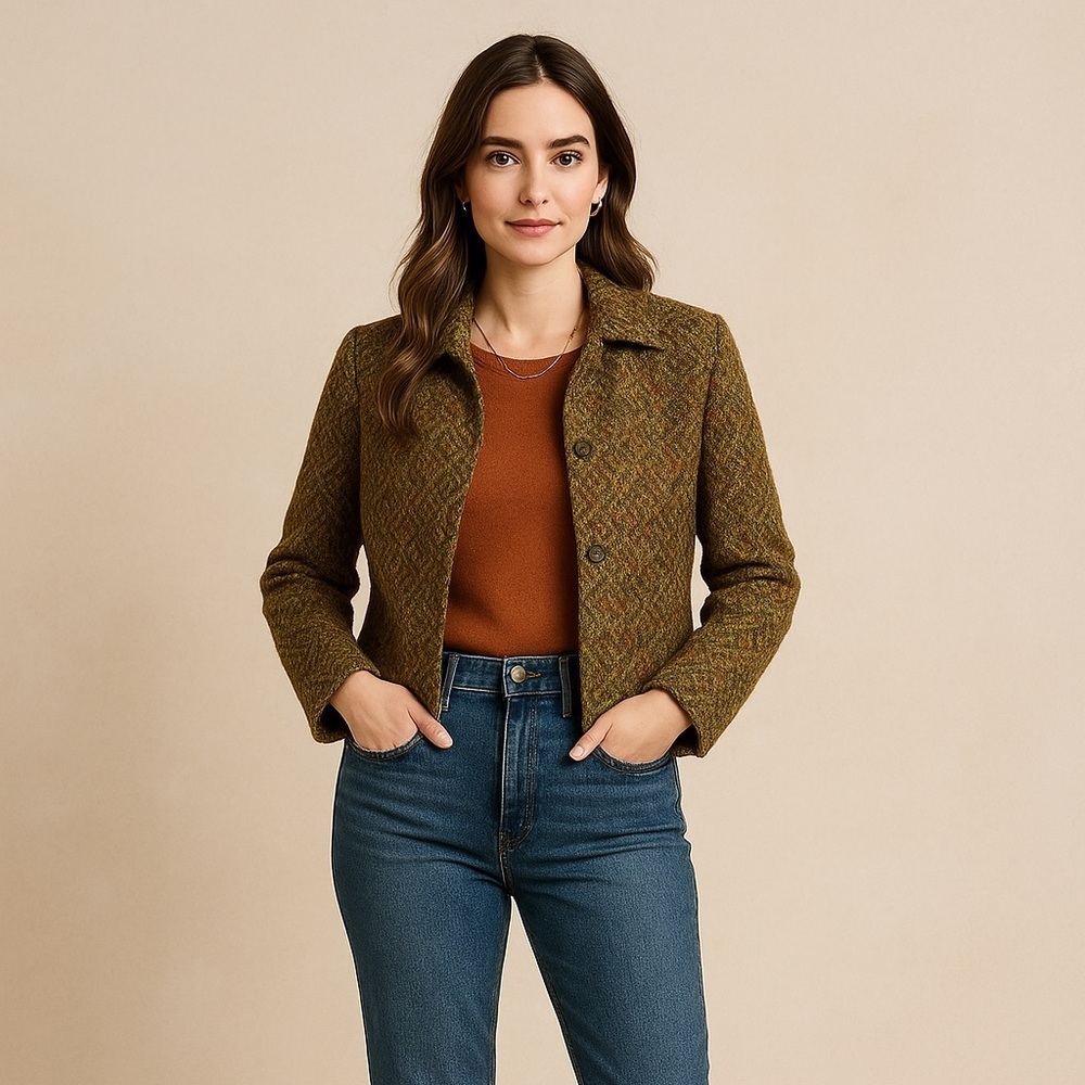 Vintage Cynthia Max Tweed Boucle Jacket M Multicolor Chevron Lined Fall USA